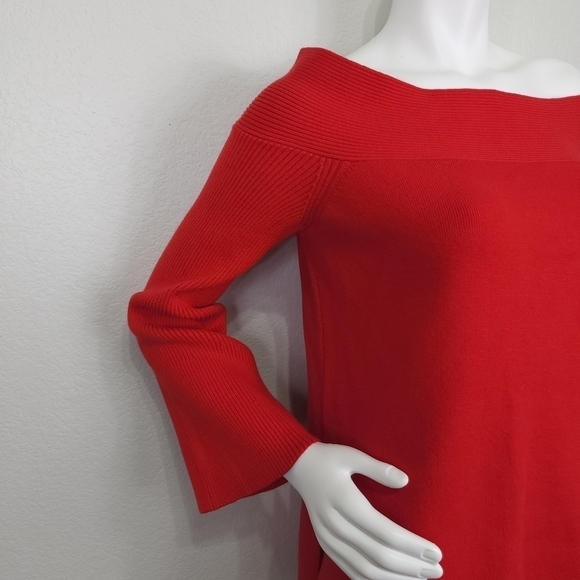 Anthropology Off Shoulder Boho Red Tunic Sweater Size M - Picture 4 of 12